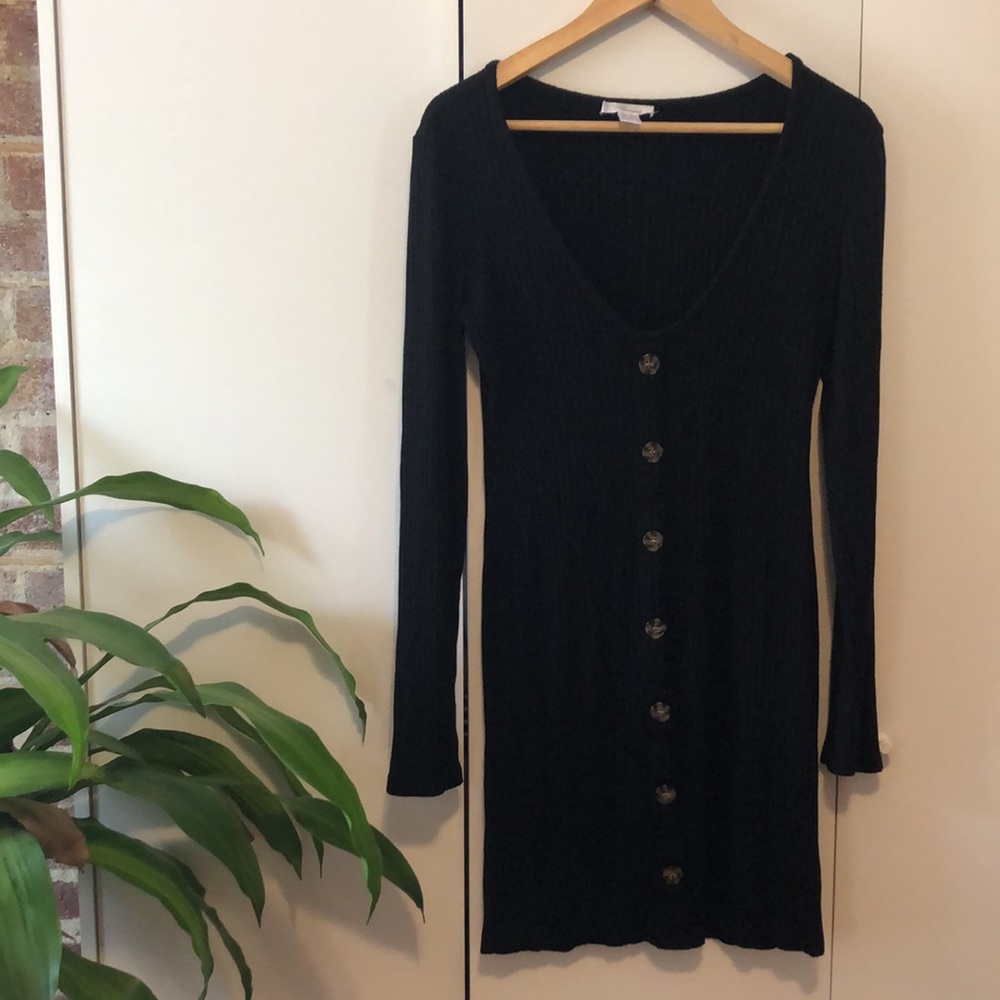 Black Stretchy Body-Con Long Sleeve Dress